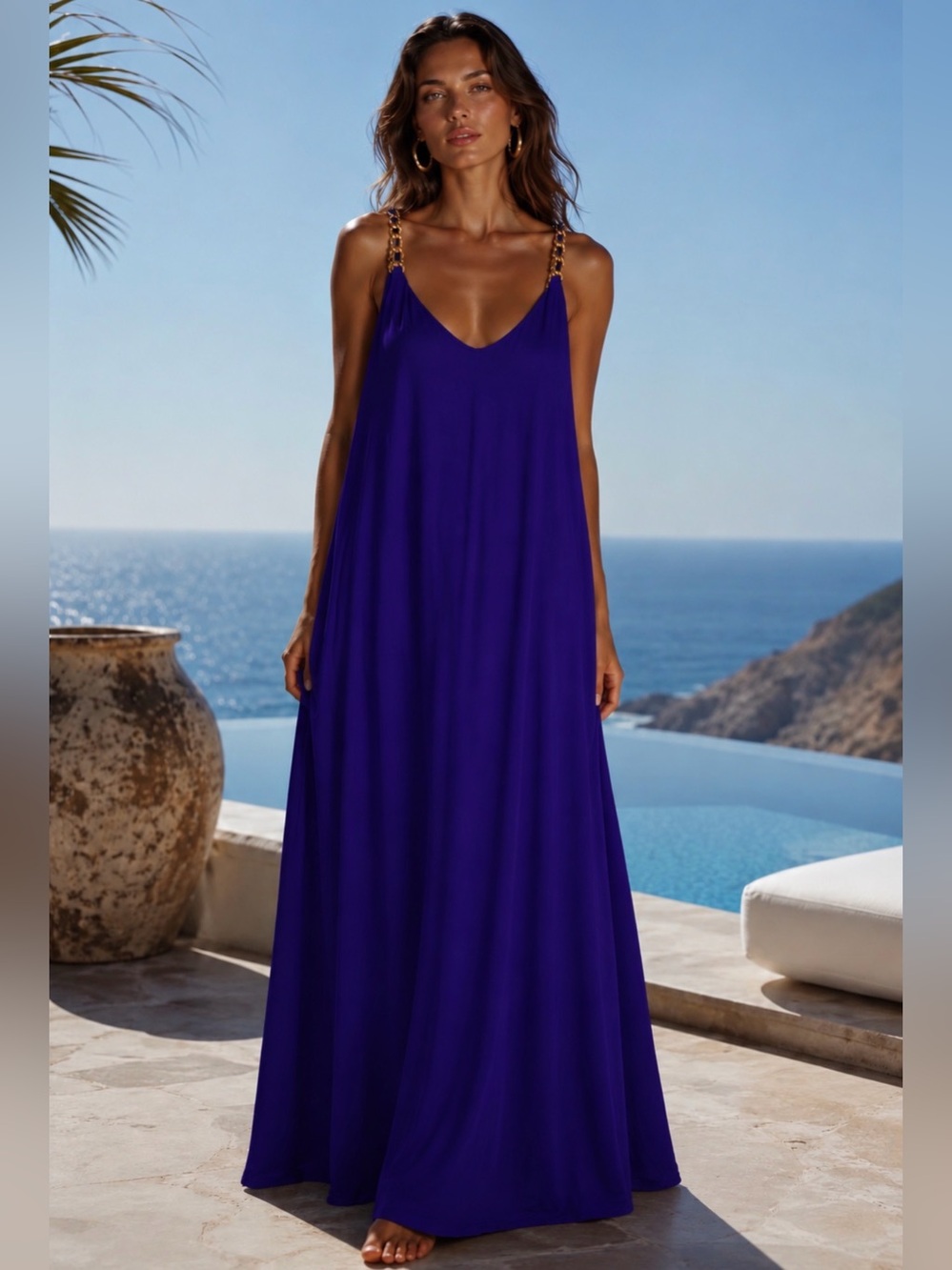House of Calarena Rocco Romantic Baroque Purple Gold Chain Strap Swim Maxi S / M